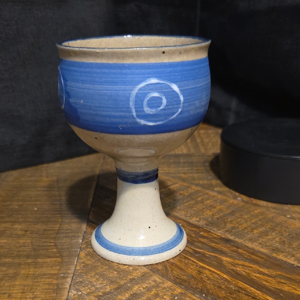 Blue and Cream Ceramic Goblet